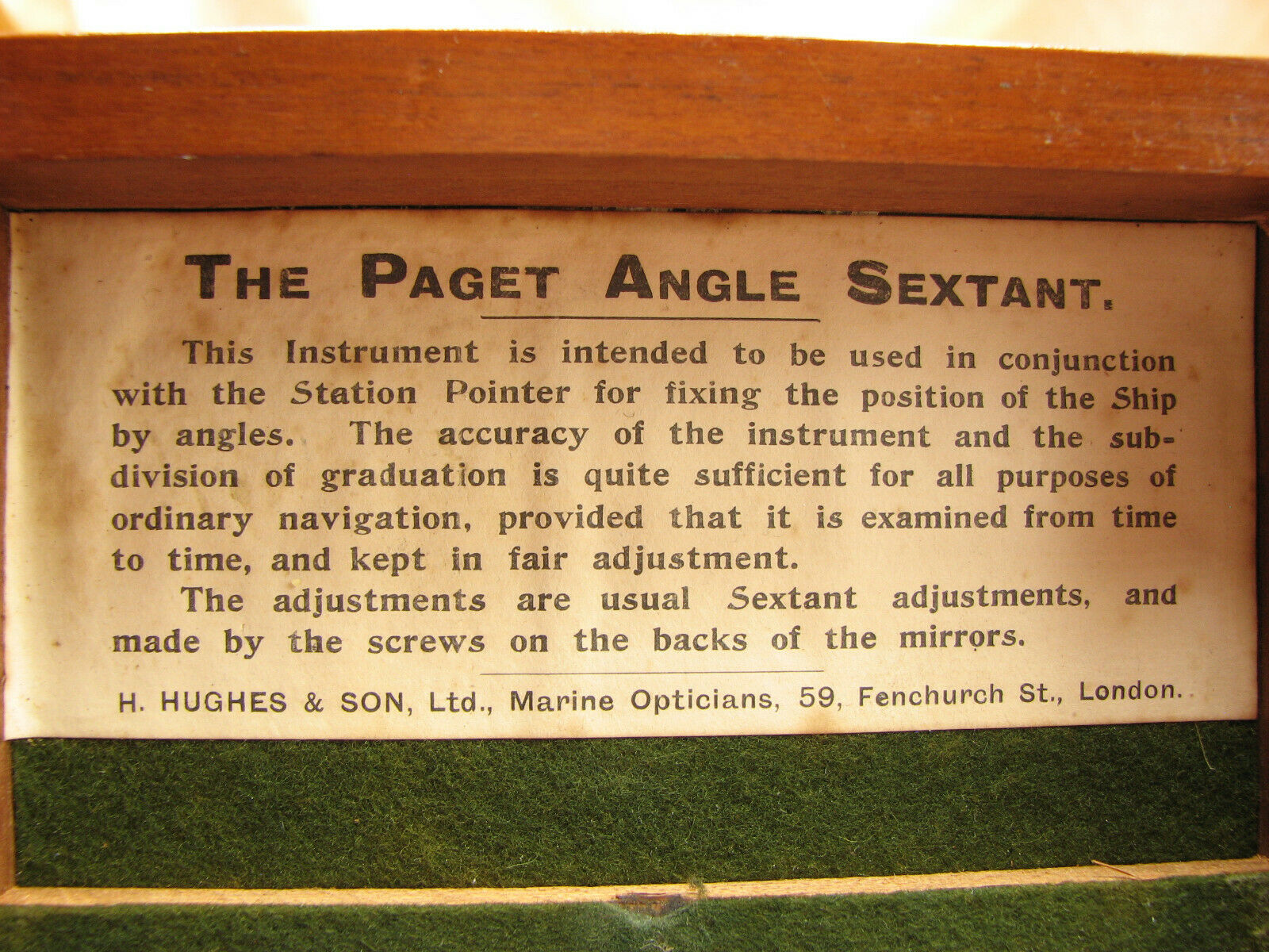 Henry Hughes & Son 'The Paget' angle sextant with case